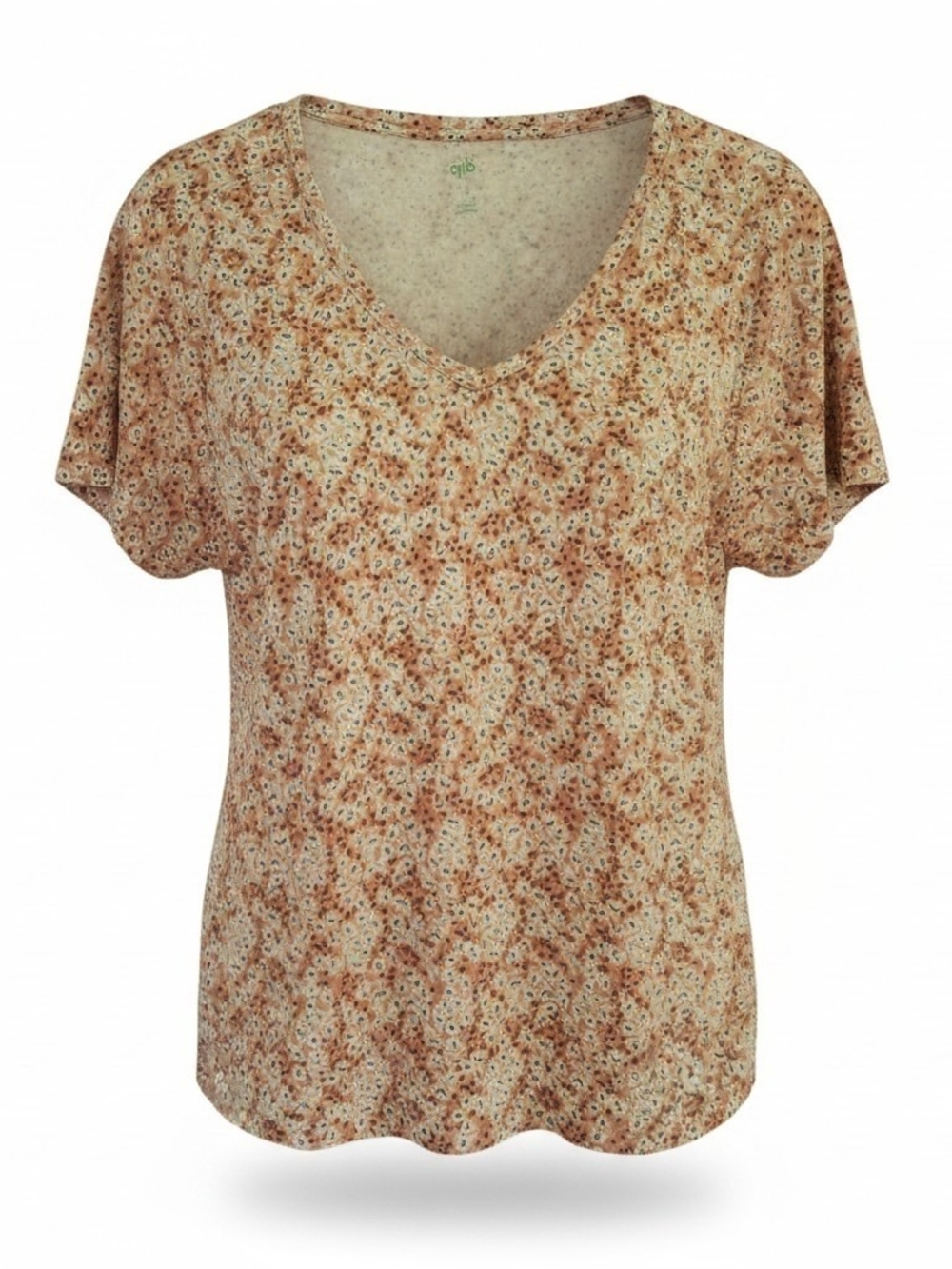 dip Floral V-Neck Short Sleeve Tee in Tan and Cream